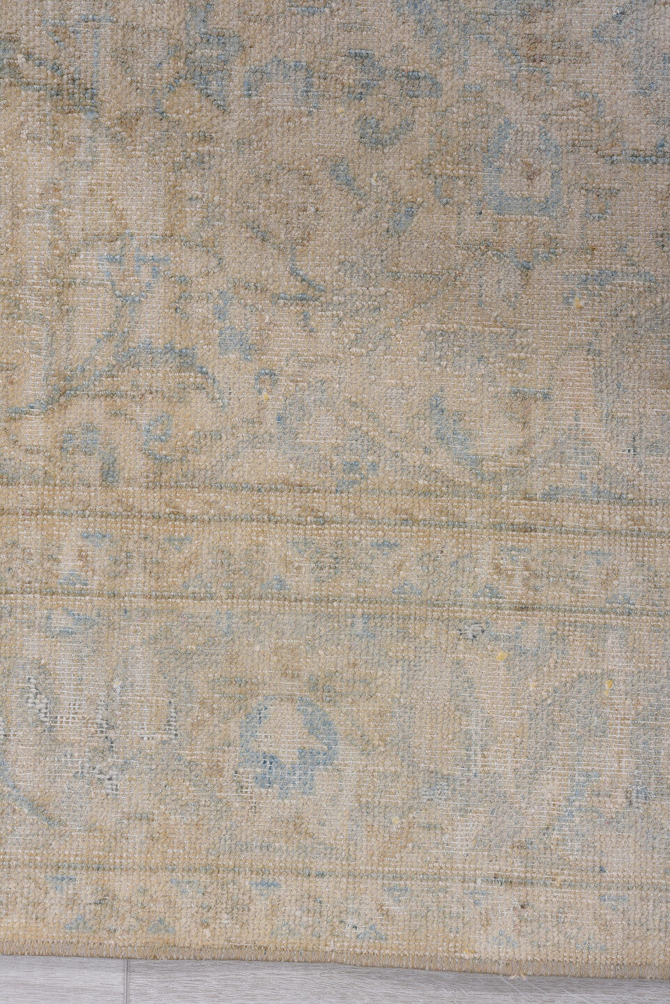 3' x 6' one-of-a-kind handmade antique Sivas small size rug. Color palette: beige, ivory, pale blue, taupe, sand, light blue