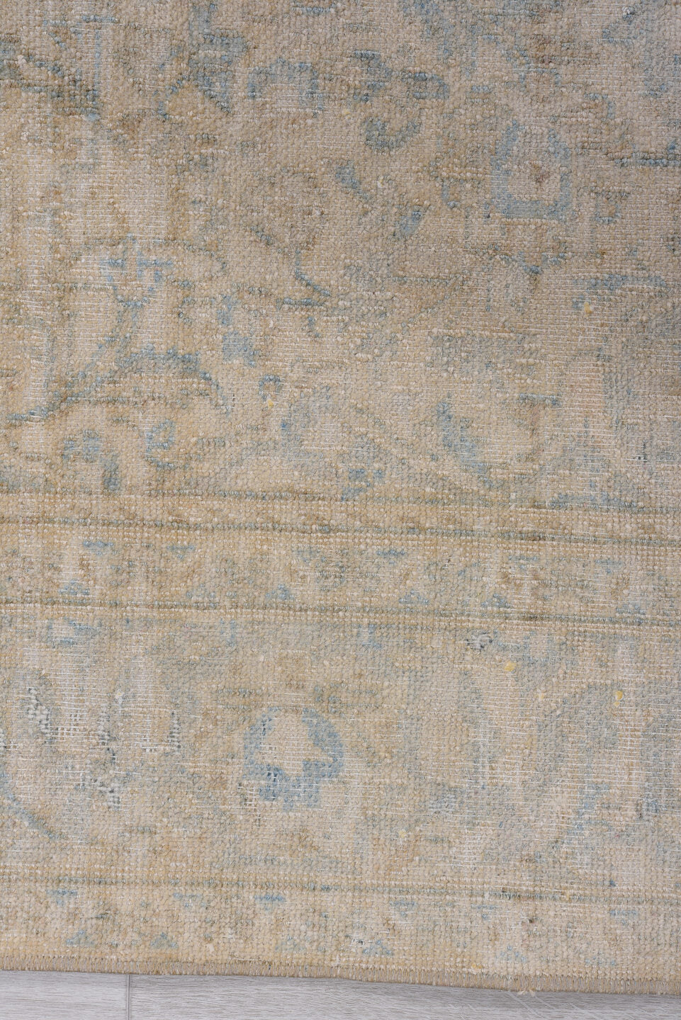 3' x 6' one-of-a-kind handmade antique Sivas small size rug. Color palette: beige, ivory, pale blue, taupe, sand, light blue