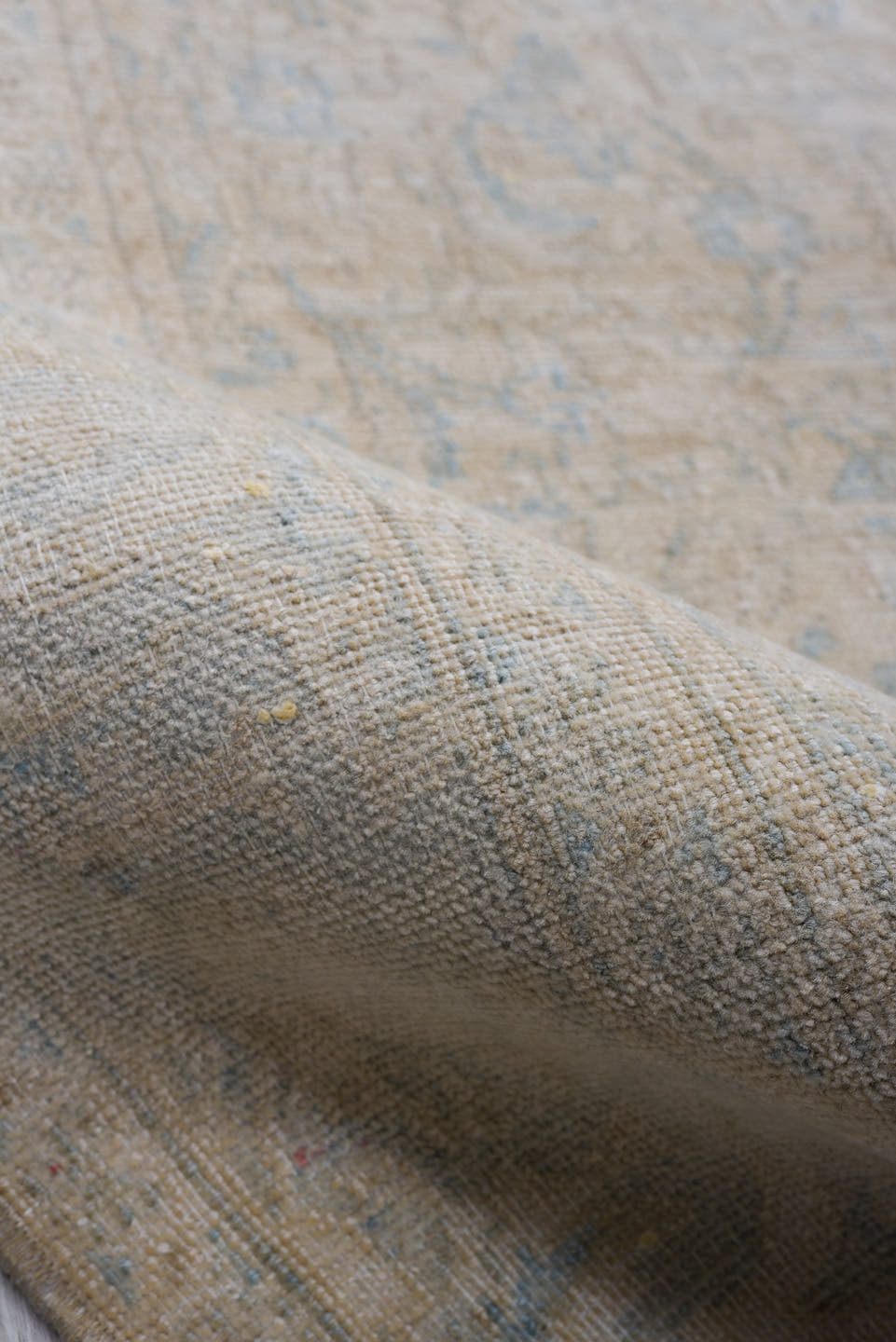 3' x 6' one-of-a-kind handmade antique Sivas small size rug. Color palette: beige, ivory, pale blue, taupe, sand, light blue