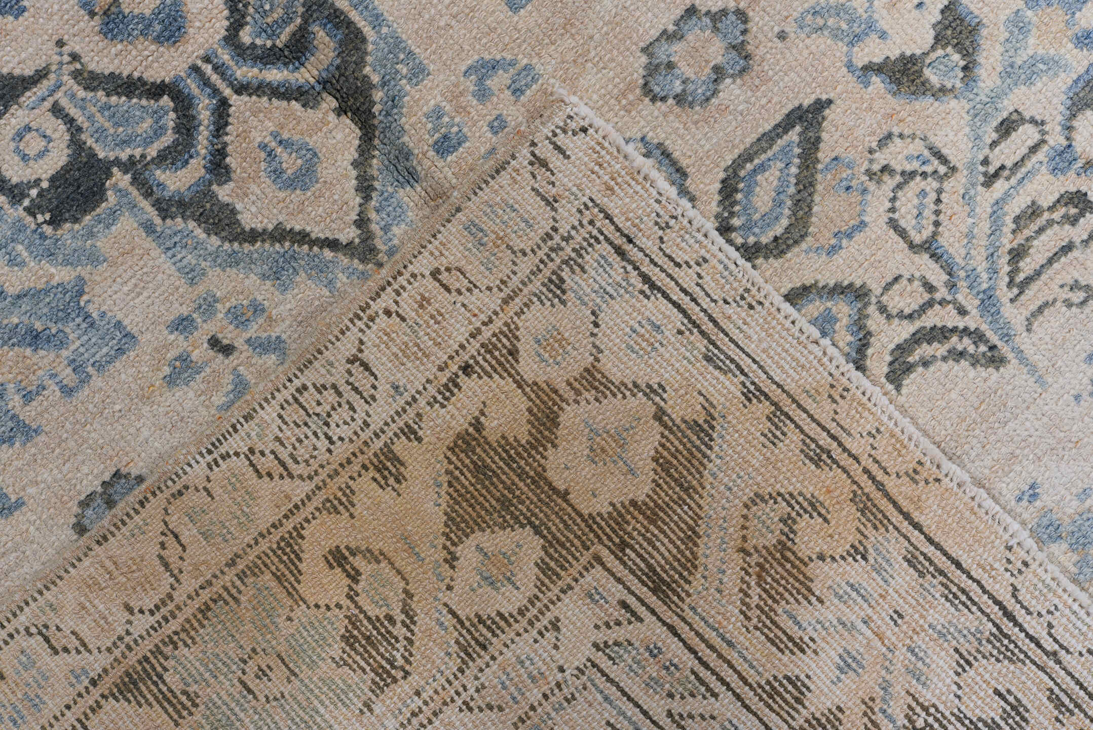 4' x 6' one-of-a-kind handmade antique Malayer small size rug. Color palette: ivory, sky blue, slate, charcoal, taupe, cream