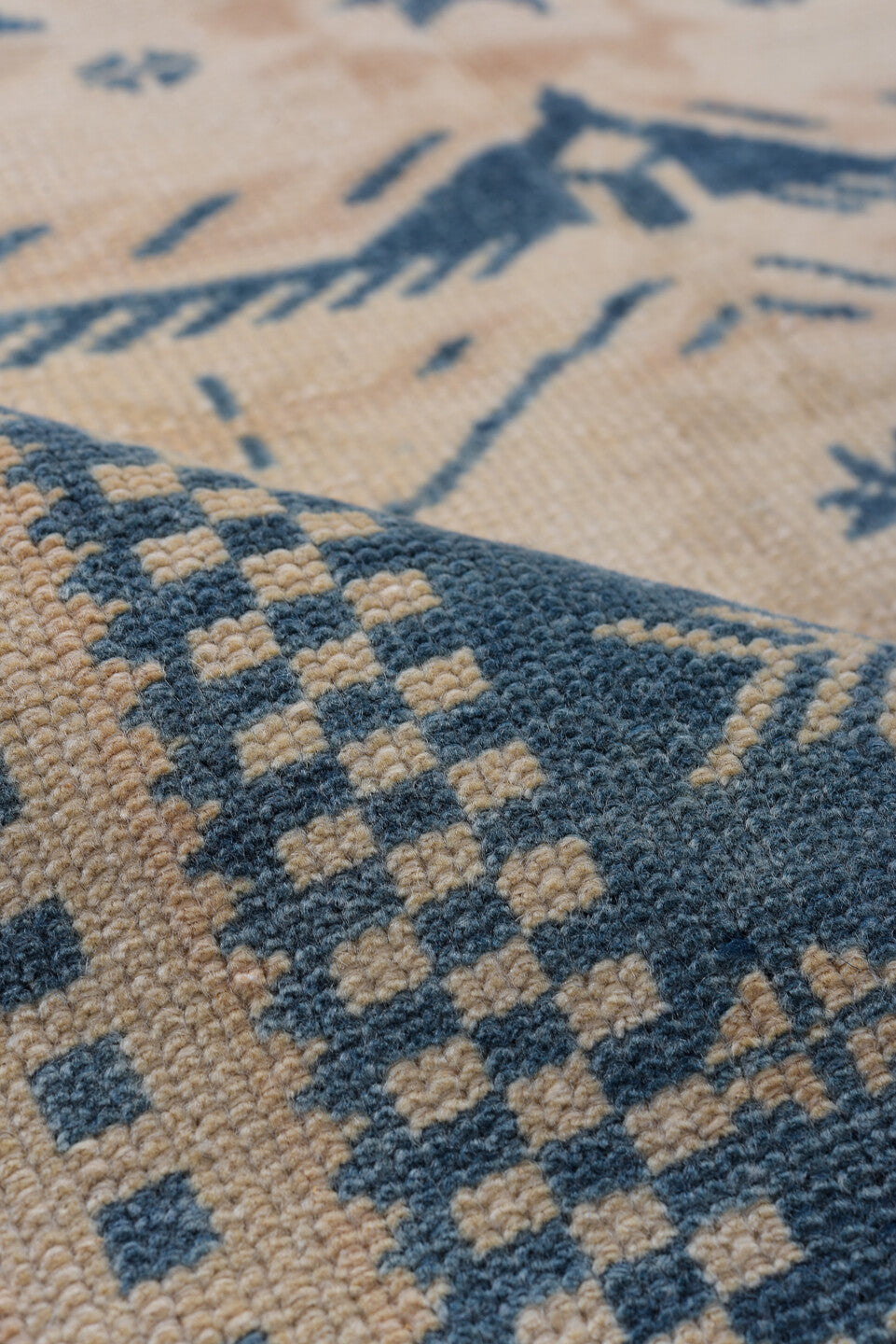 3' x 5' one-of-a-kind handmade vintage Oushak small size rug. Color palette: blue, brown, dim gray, gray, light blue