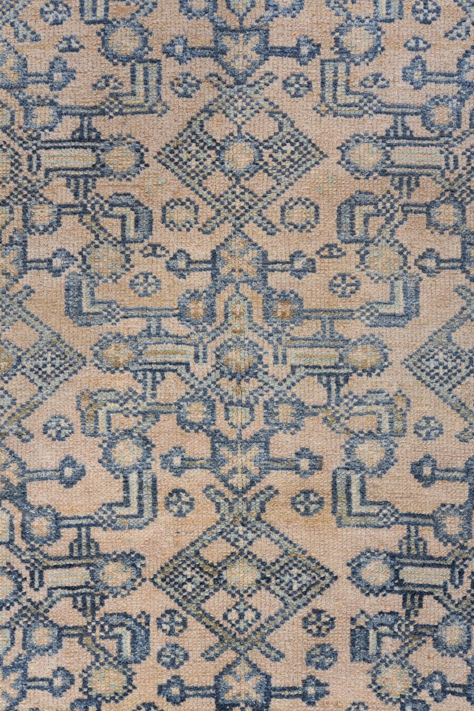 4' x 6' one-of-a-kind handmade antique Malayer small size rug. Color palette: ivory, pale blue, sand, taupe, light blue