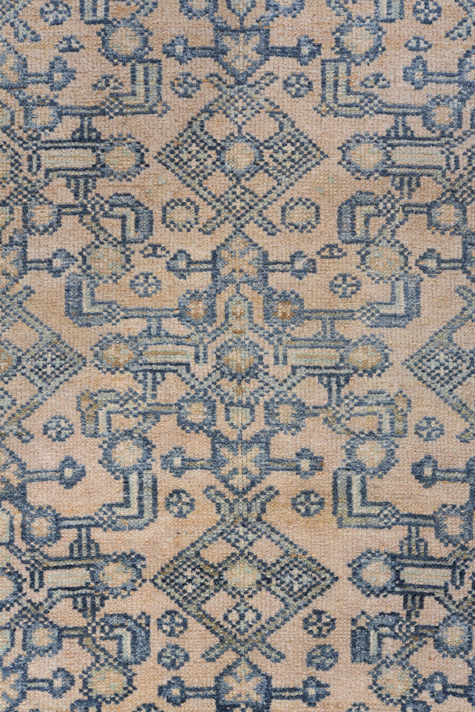 4' x 6' one-of-a-kind handmade antique Malayer small size rug. Color palette: ivory, pale blue, sand, taupe, light blue