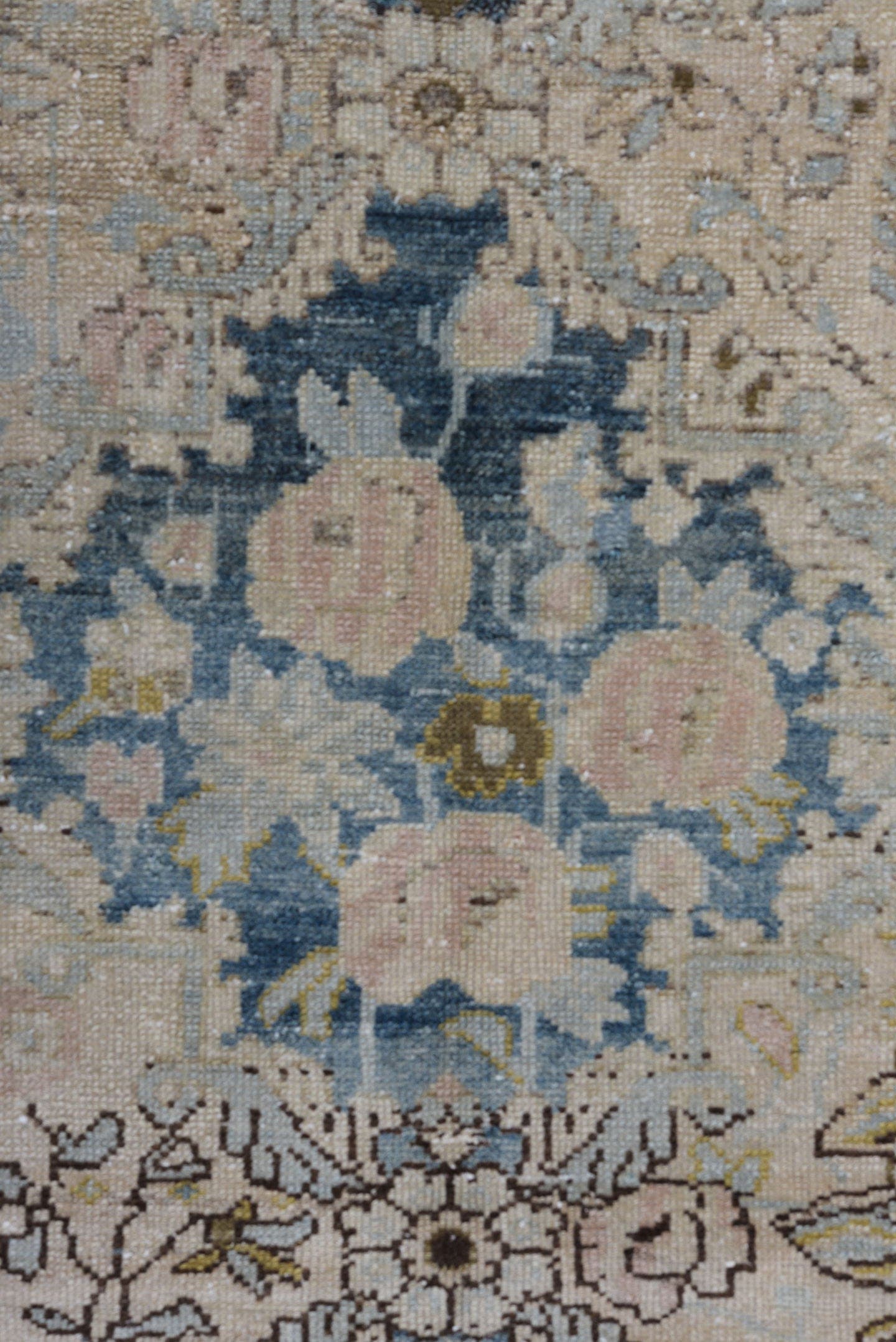 3' x 6' one-of-a-kind handmade antique Malayer small size rug. Color palette: ivory, powder_blue, taupe, blush, charcoal