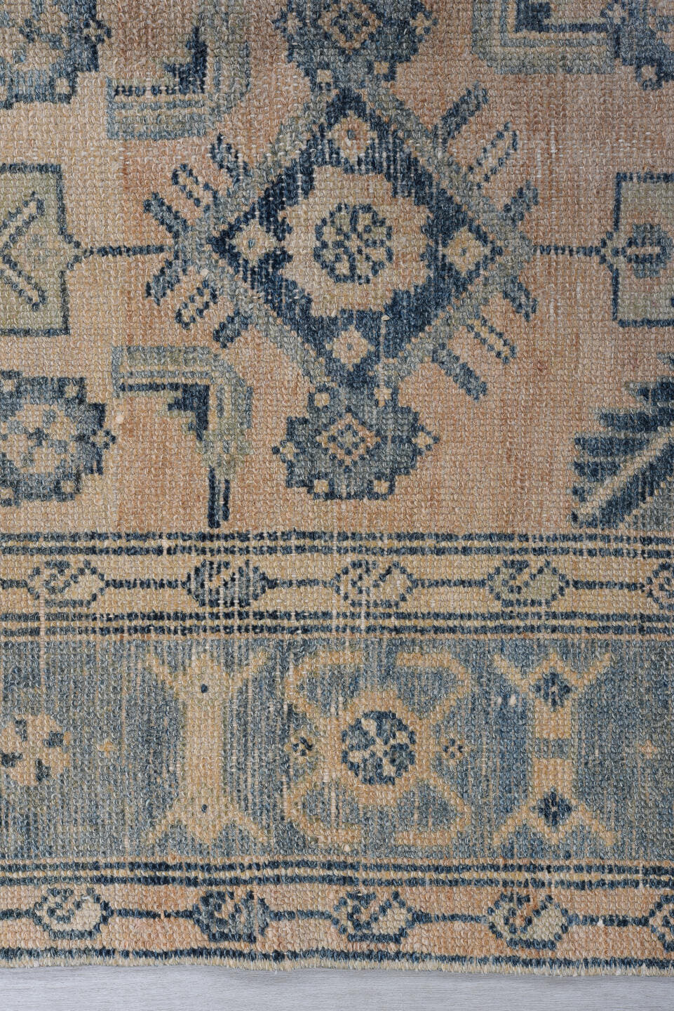4' x 7' one-of-a-kind handmade antique Malayer rug. Color palette: ivory, slate, dusty blue, taupe, charcoal, gray, blue