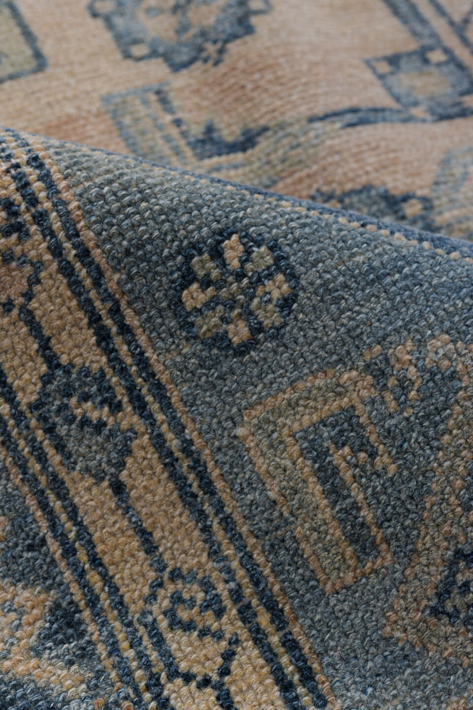 4' x 7' one-of-a-kind handmade antique Malayer rug. Color palette: ivory, slate, dusty blue, taupe, charcoal, gray, blue