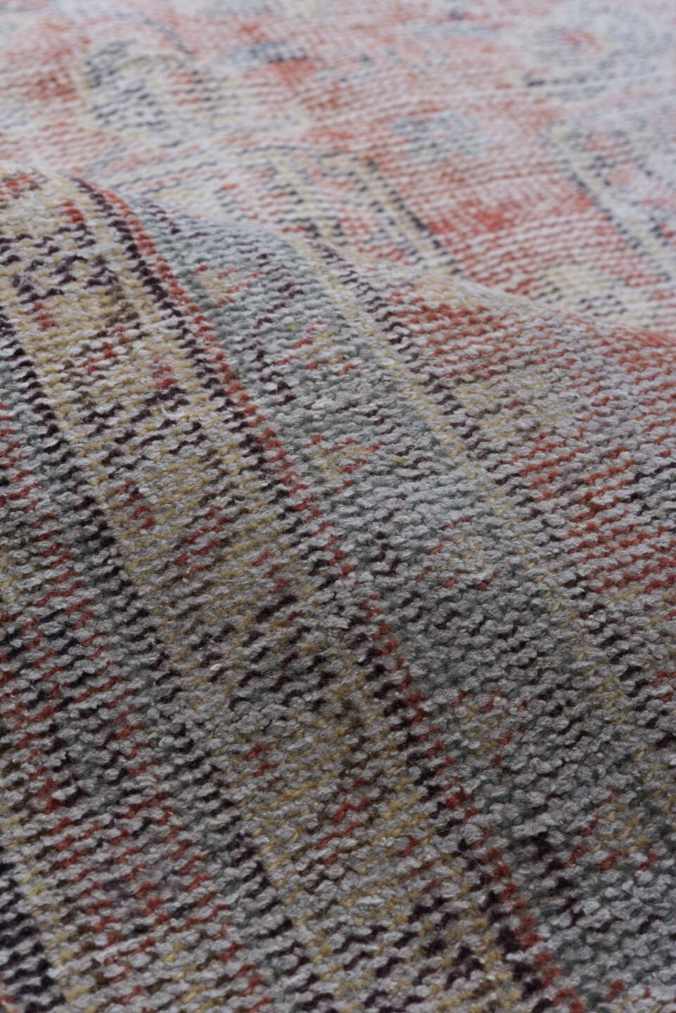 8' x 11' one-of-a-kind handmade antique Sparta large size rug. Color palette: taupe, dusty rose, slate, ivory, terra cotta