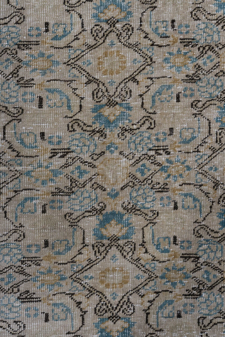 7' x 11' one-of-a-kind handmade antique Kaisary large size rug. Color palette: ivory, taupe, pale blue, camel, beige, brown