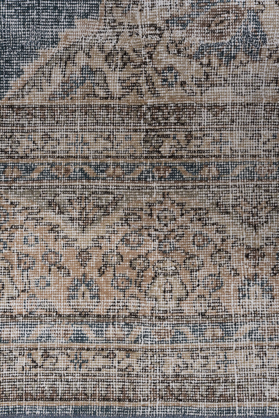 9' x 13' one-of-a-kind handmade vintage Sparta large size rug. Color palette: black, blue, brown, dark gray, gainsboro, gray