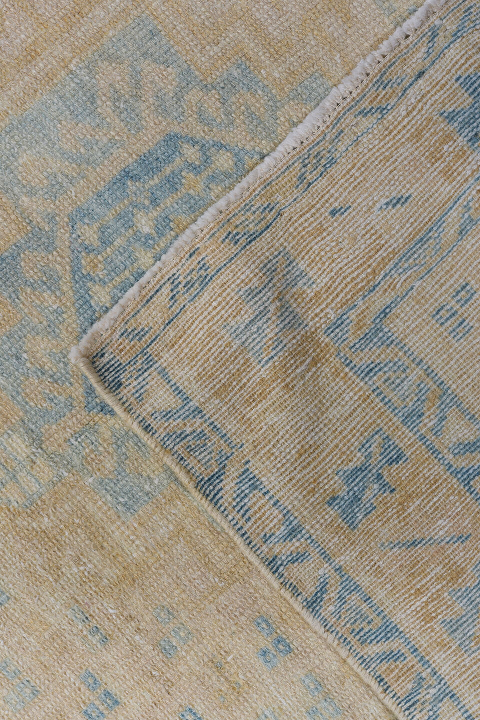 3' x 10' one-of-a-kind handmade antique Heriz runner rug. Color palette: ivory, sky blue, beige, taupe, camel, light blue