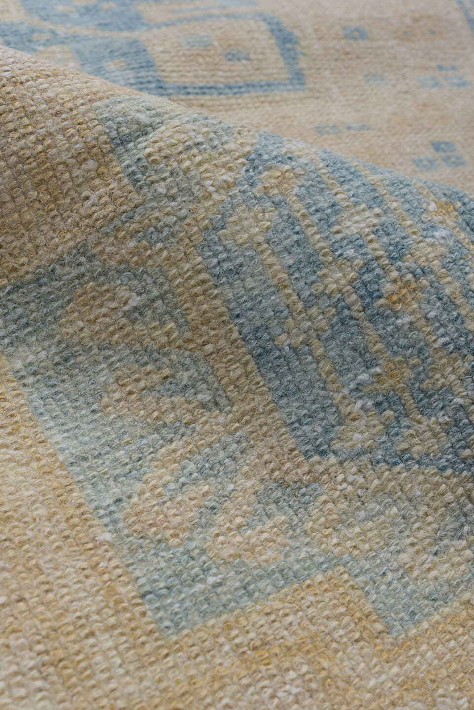 3' x 10' one-of-a-kind handmade antique Heriz runner rug. Color palette: ivory, sky blue, beige, taupe, camel, light blue