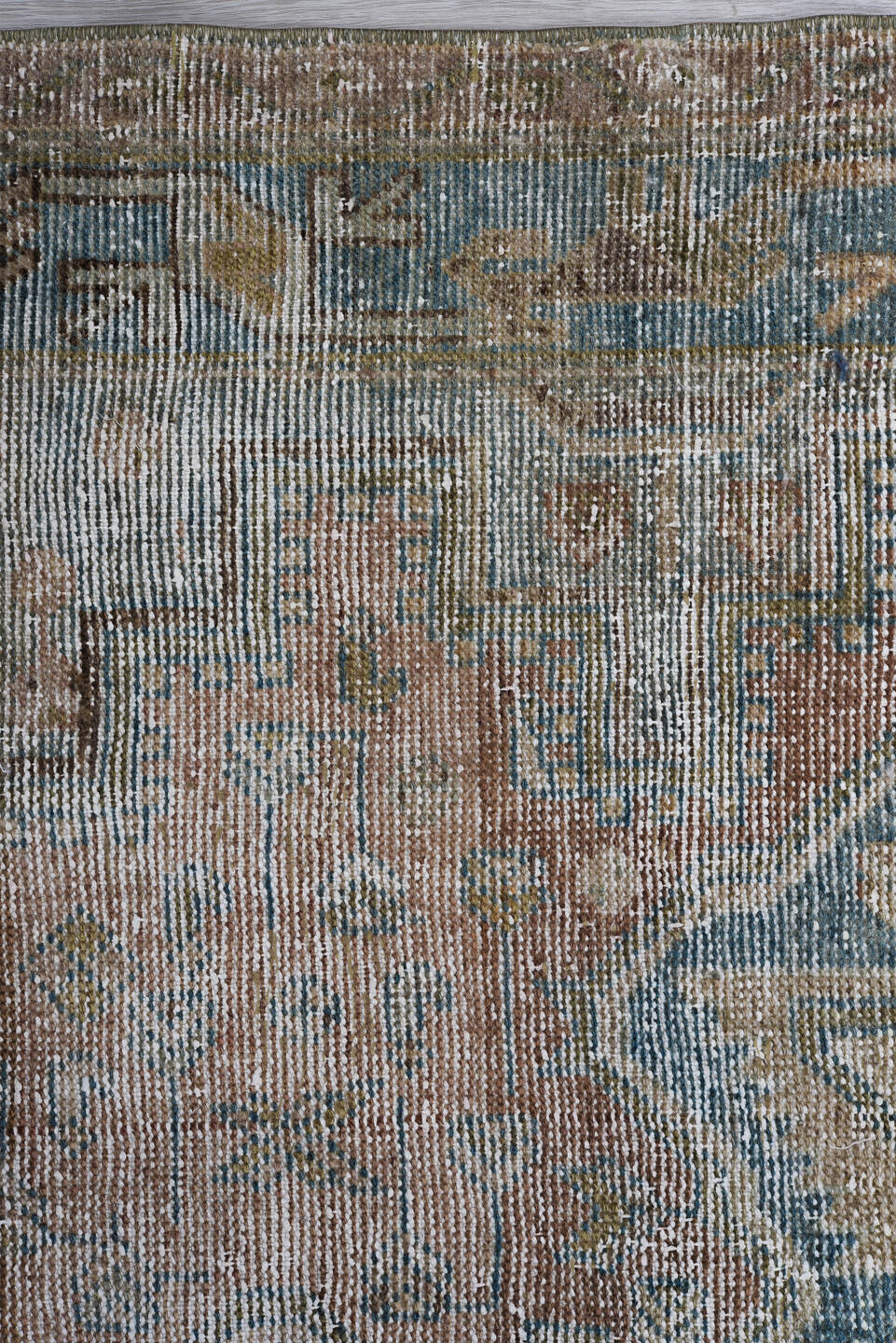 4' x 6' one-of-a-kind handmade antique Hamadan rug. Color palette: ivory, taupe, blue, rust, camel, brown, beige, gray