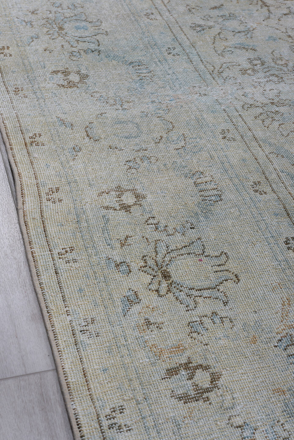 3' x 9' one-of-a-kind handmade antique Hamadan runner rug. Color palette: brown, ivory, sky_blue, taupe, slate, camel