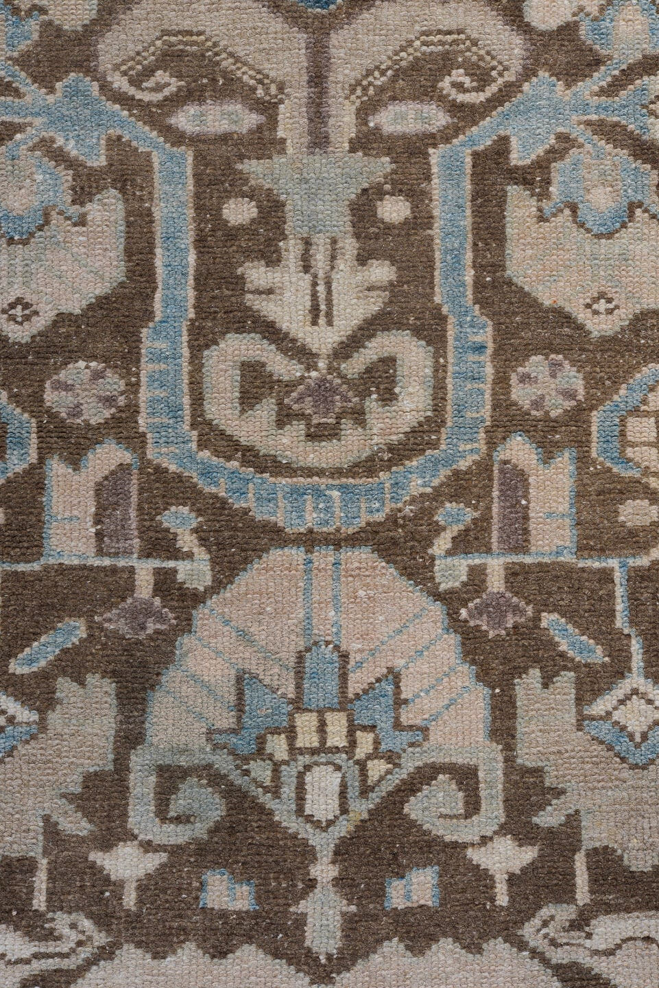 3' x 9' one-of-a-kind handmade antique Hamadan runner rug. Color palette: brown, ivory, sky blue, taupe, slate, camel