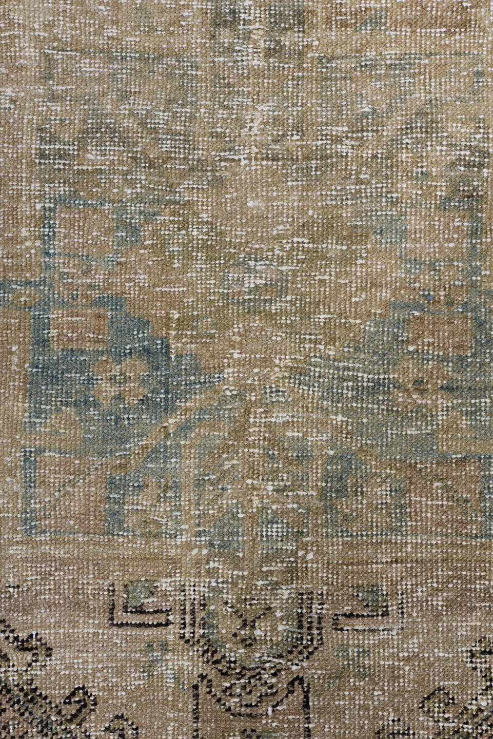 3' x 10' one-of-a-kind handmade antique Heriz runner rug. Color palette: taupe, camel, beige, pale_blue, ivory, brown, gray