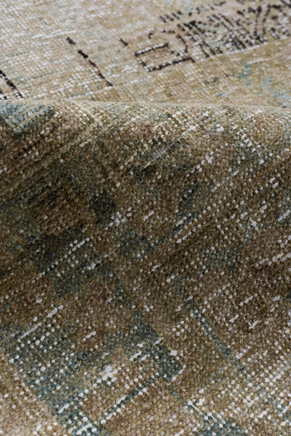 3' x 10' one-of-a-kind handmade antique Heriz runner rug. Color palette: taupe, camel, beige, pale_blue, ivory, brown, gray