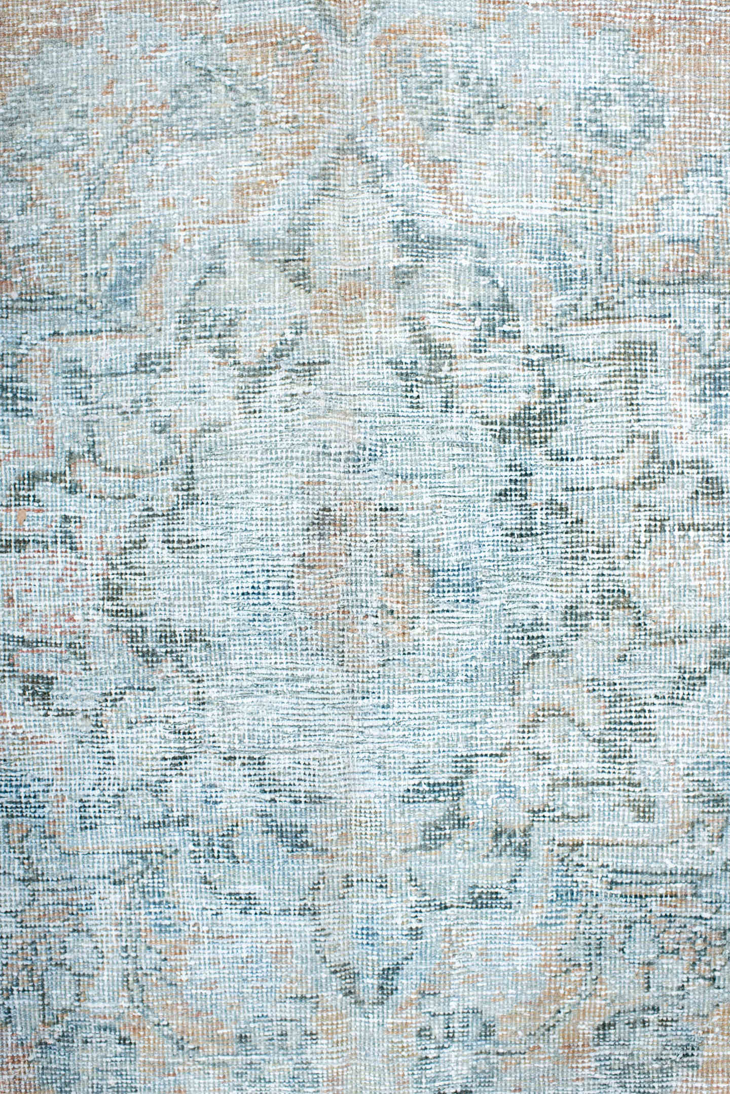 10' x 13' one-of-a-kind handmade antique Mahal large size rug. Color palette: pale blue, ivory, blush, muted rust, taupe