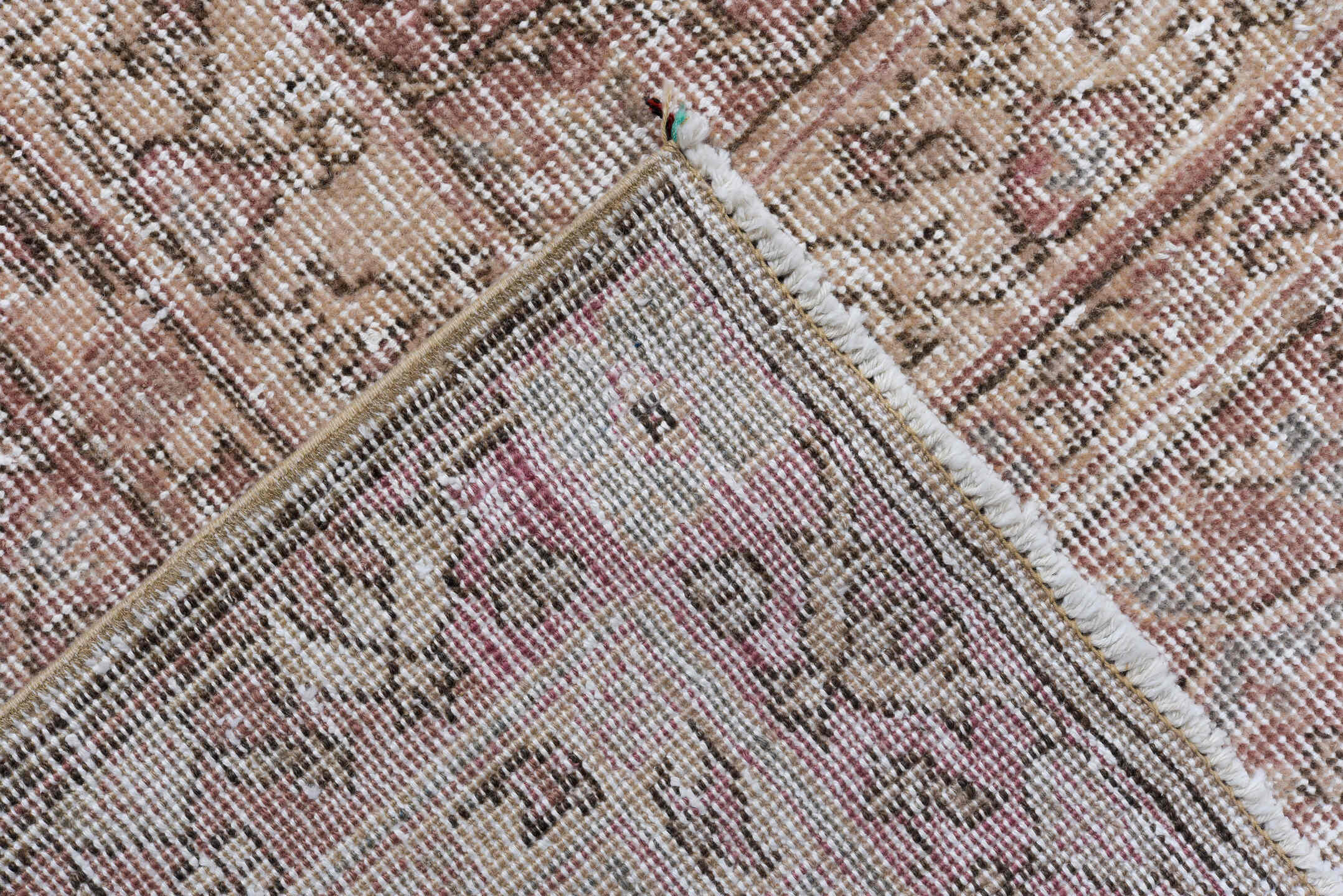 9' x 13' one-of-a-kind handmade antique Sparta large size rug. Color palette: ivory, rose, taupe, blush, beige, dusty pink