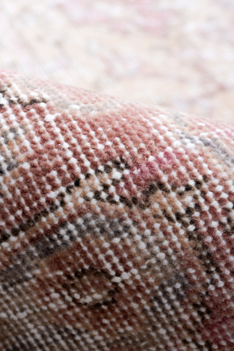 9' x 13' one-of-a-kind handmade antique Sparta large size rug. Color palette: ivory, rose, taupe, blush, beige, dusty pink
