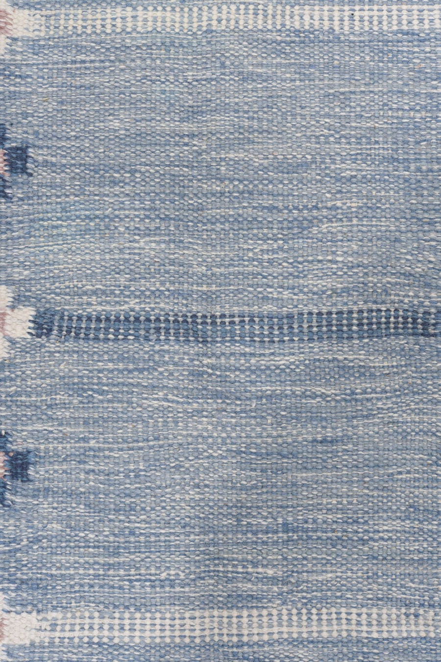 4' x 6' one-of-a-kind handmade vintage Rollaken small size rug. Color palette: blue, ivory, light blue, blush, sage, pink