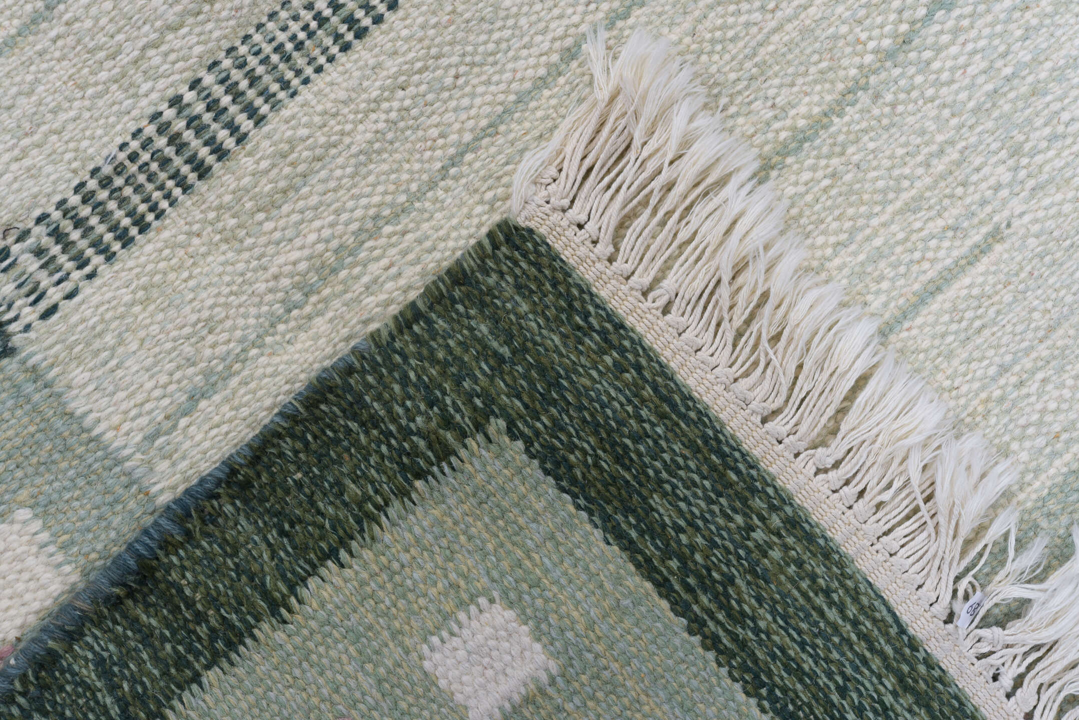 5' x 8' one-of-a-kind handmade vintage Rollaken medium size rug. Color palette: black, blue, gainsboro, gray, light gray