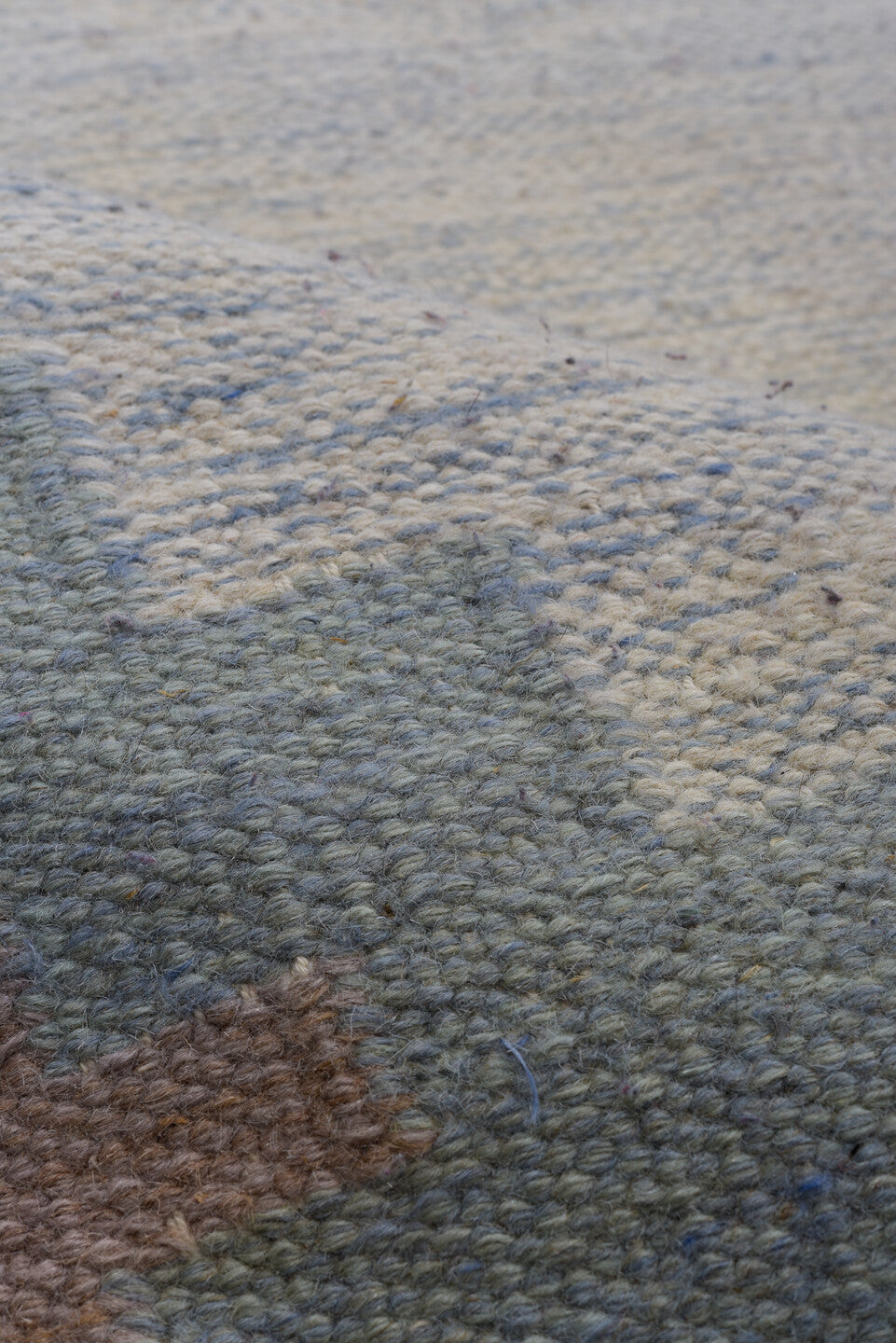 6' x 9' one-of-a-kind handmade vintage Rollaken medium size rug. Color palette: blue, brown, dim gray, fiord, gainsboro