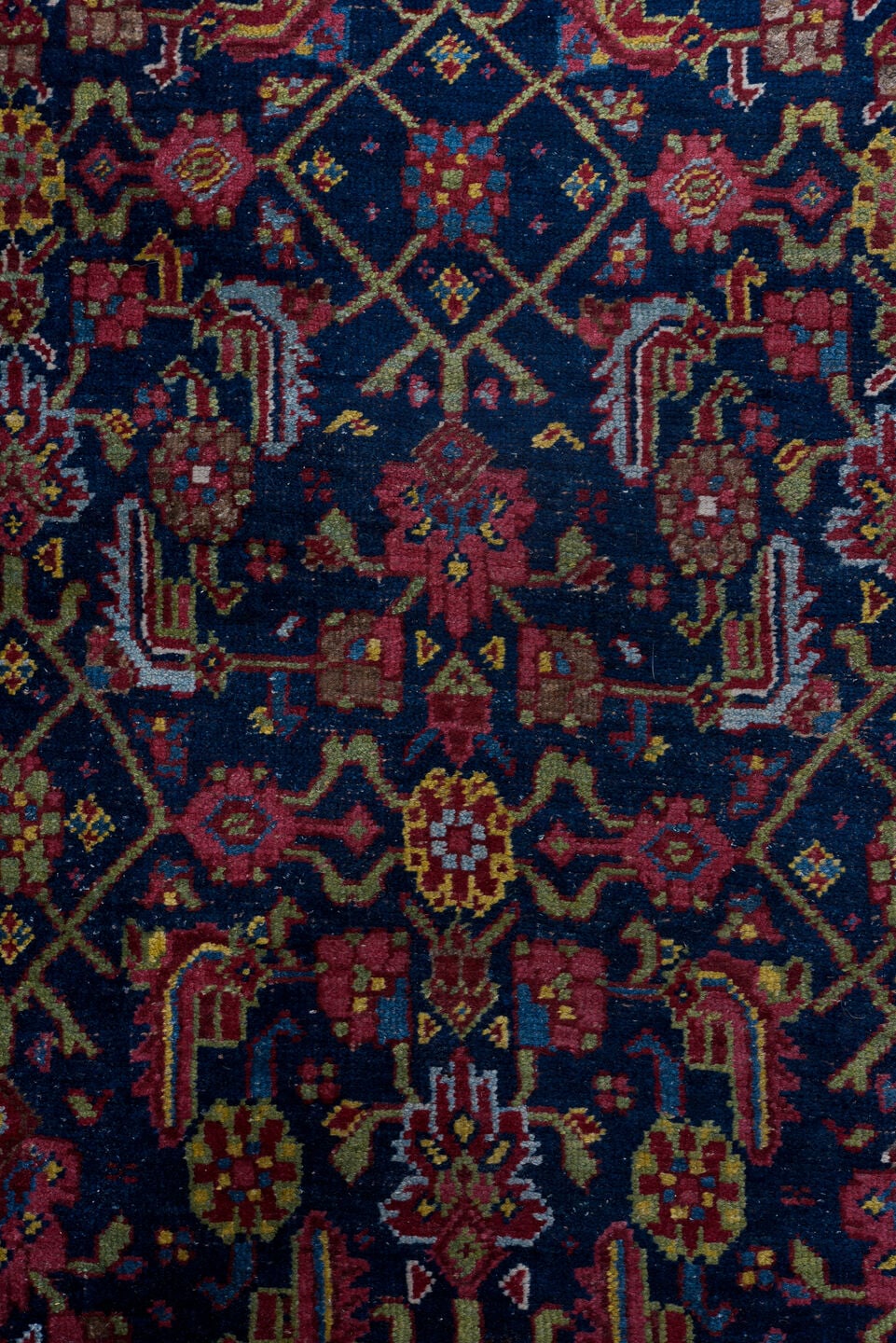 3' x 16' one-of-a-kind handmade antique Bidjar runner rug. Color palette: navy, rust, crimson, gold, ivory, indigo, rose