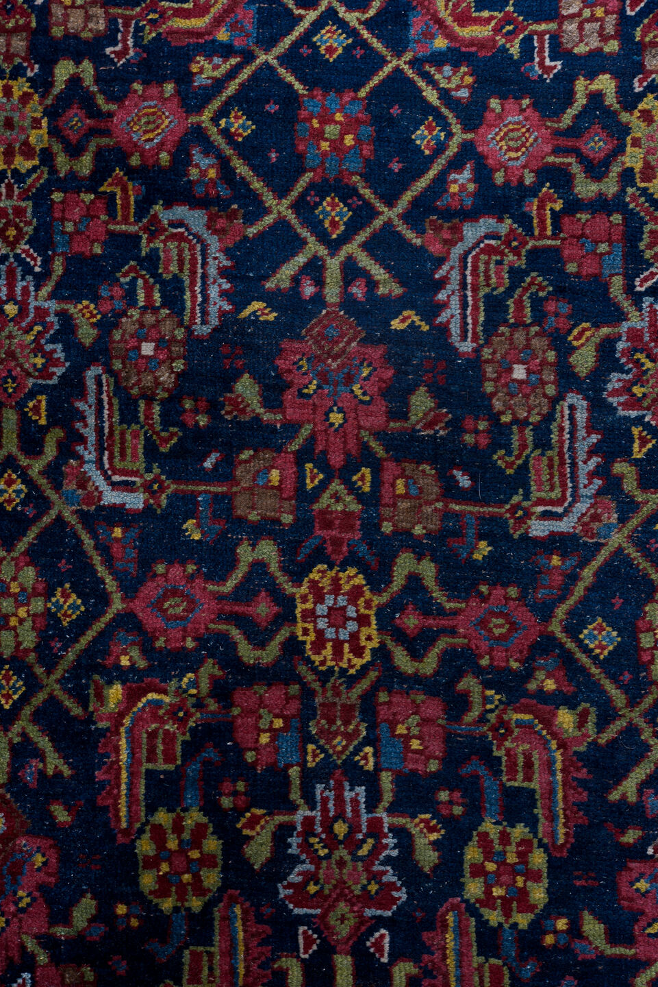 3' x 16' one-of-a-kind handmade antique Bidjar runner rug. Color palette: navy, rust, crimson, gold, ivory, indigo, rose