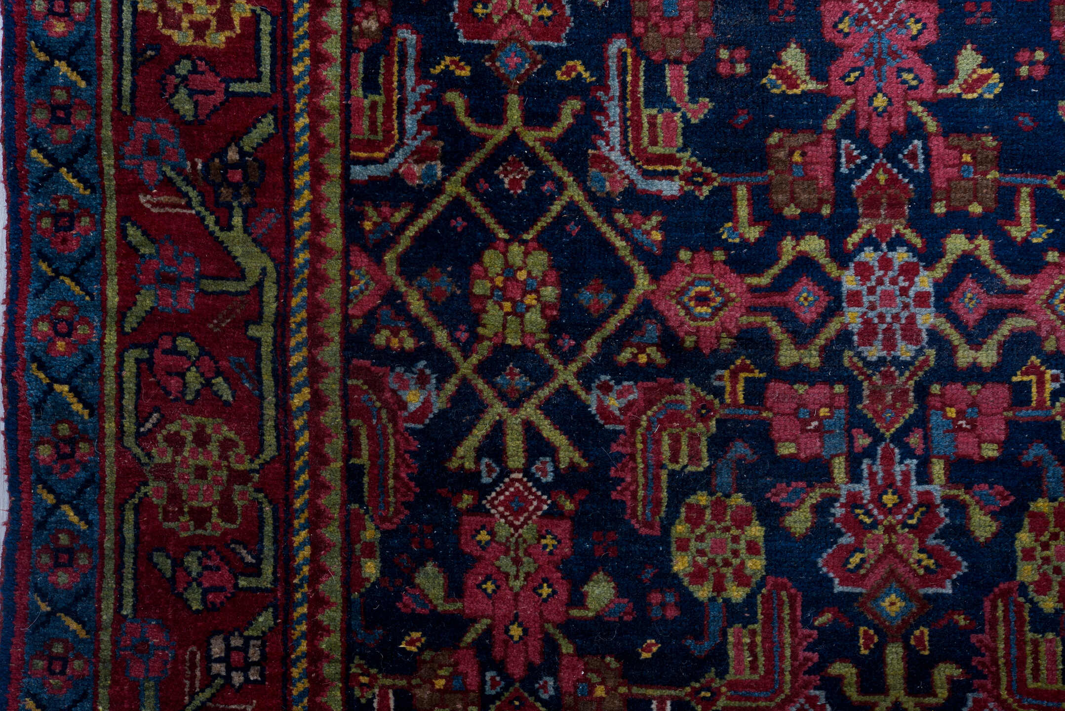 3' x 16' one-of-a-kind handmade vintage Bidjar runner rug. Color palette: black, blue, brown, fiord, gray, orange, pink, red