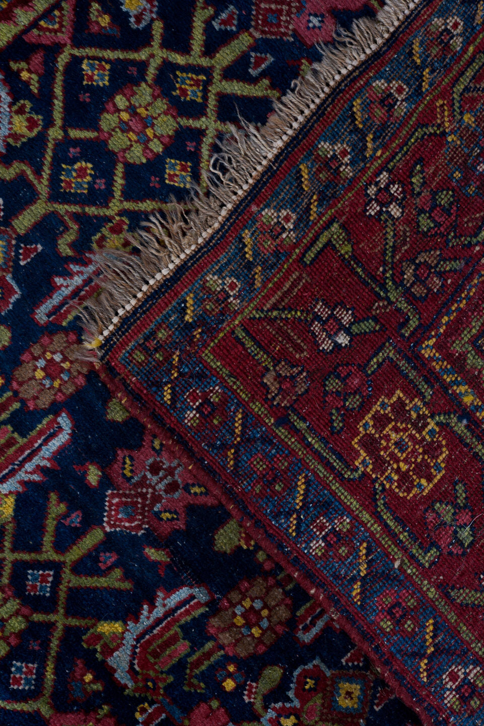 3' x 16' one-of-a-kind handmade antique Bidjar runner rug. Color palette: navy, rust, crimson, gold, ivory, indigo, rose