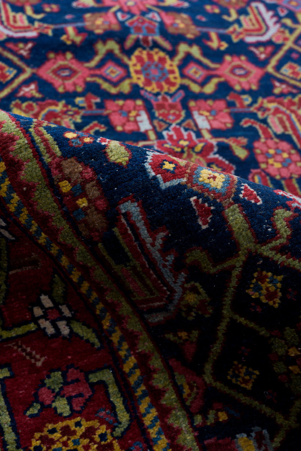 3' x 16' one-of-a-kind handmade vintage Bidjar runner rug. Color palette: black, blue, brown, fiord, gray, orange, pink, red