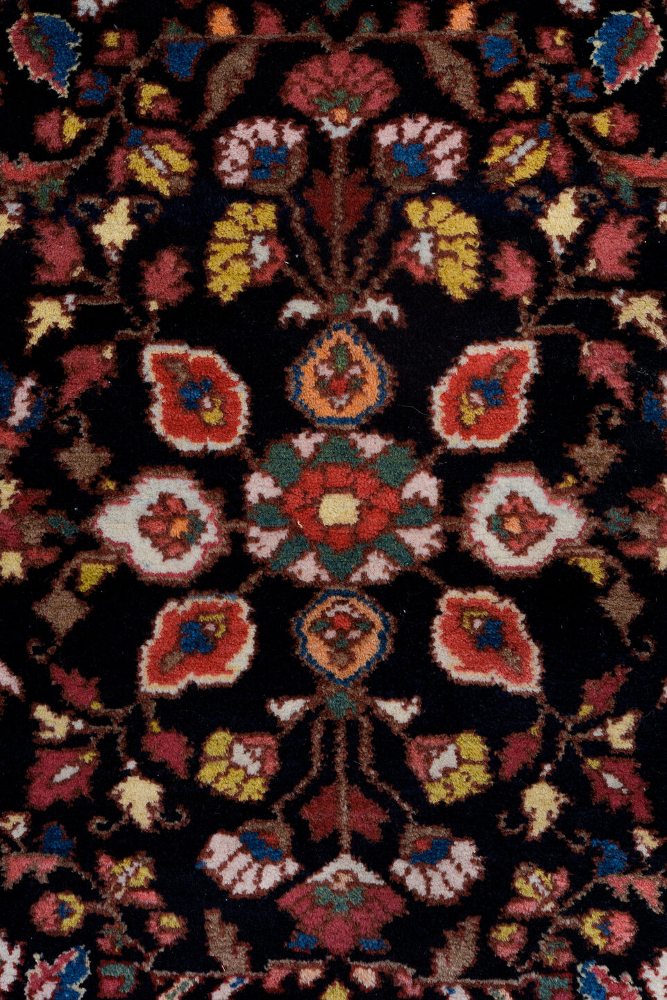 4' x 6' one-of-a-kind handmade antique Hamadan small size rug. Color palette: navy, rose, ivory, sky_blue, crimson, sage