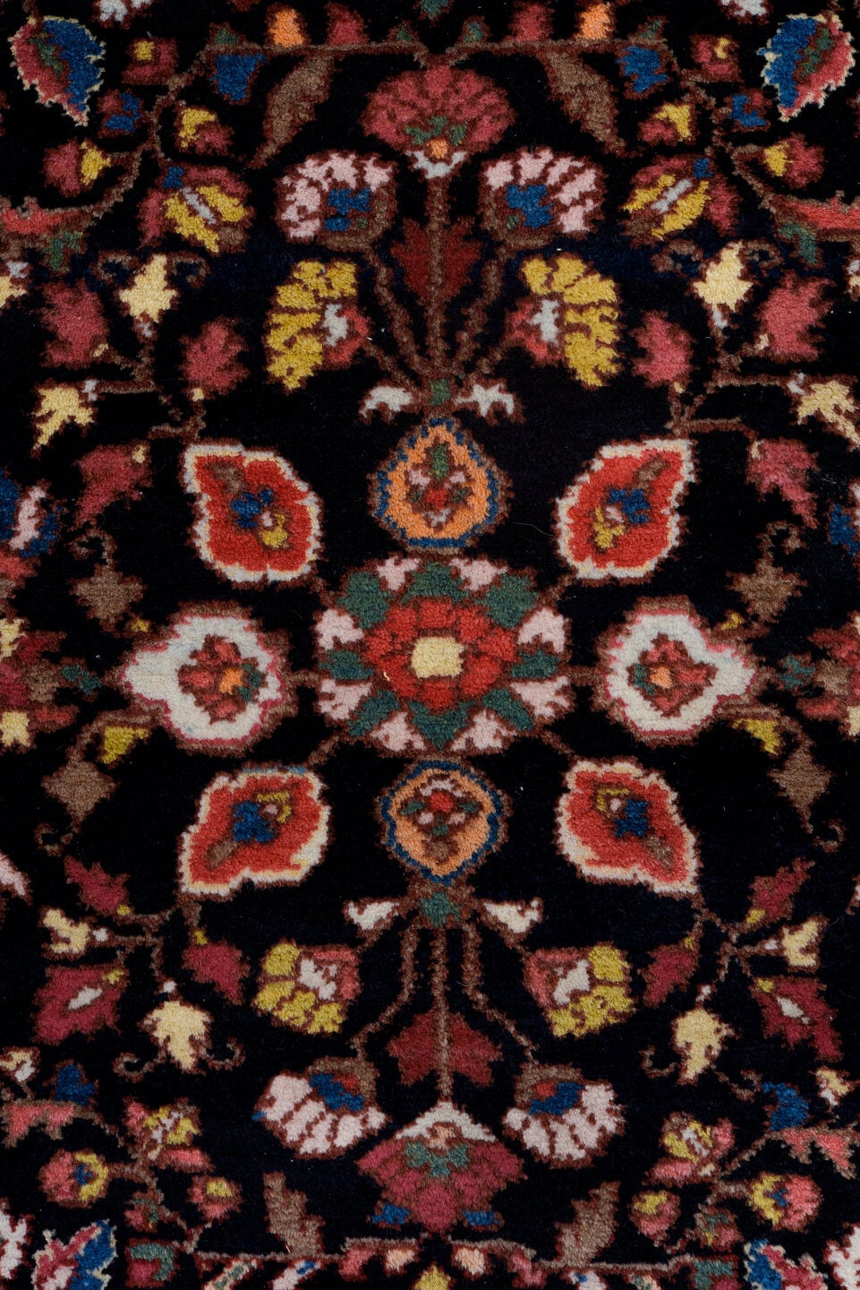 4' x 6' one-of-a-kind handmade antique Hamadan small size rug. Color palette: navy, rose, ivory, sky_blue, crimson, sage