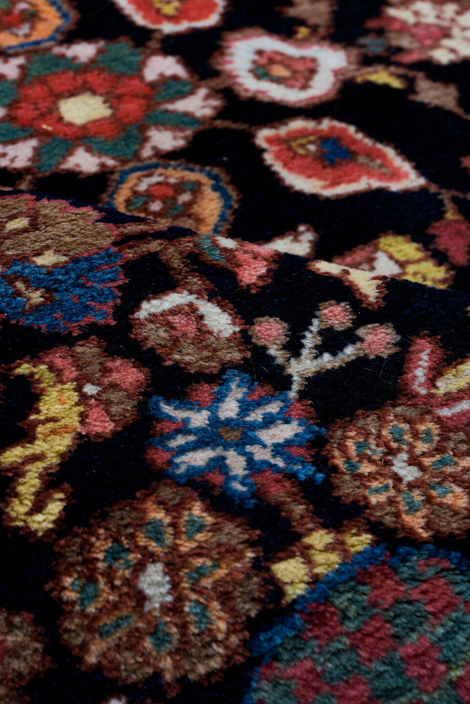 4' x 6' one-of-a-kind handmade antique Hamadan small size rug. Color palette: navy, rose, ivory, sky_blue, crimson, sage
