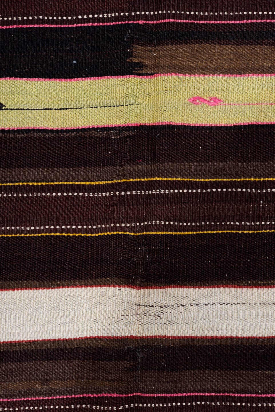 6' x 15' one-of-a-kind handmade antique Kilim rug. Color palette: brown, rust, gold, ivory, sky_blue, olive, pink, charcoal