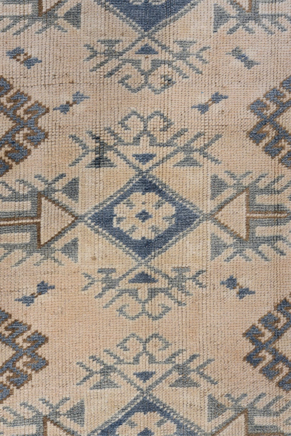 3' x 5' one-of-a-kind handmade vintage Oushak small size rug. Color palette: ivory, powder_blue, taupe, beige, camel