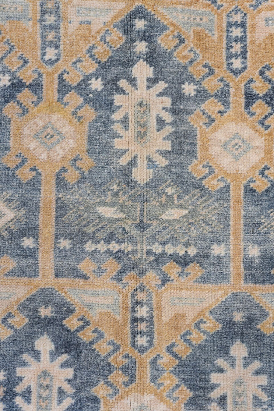 4' x 6' one-of-a-kind handmade vintage Oushak small size rug. Color palette: powder blue, blush, ivory, beige, taupe, camel
