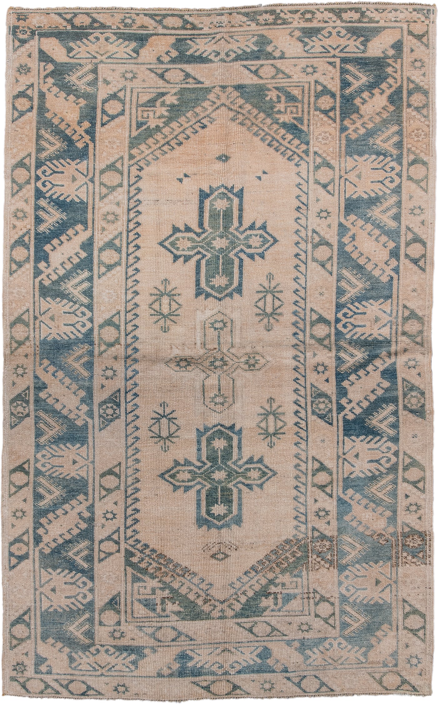 4' x 7' one-of-a-kind handmade antique Oushak rug. Color palette: beige, slate, taupe, ivory, gray