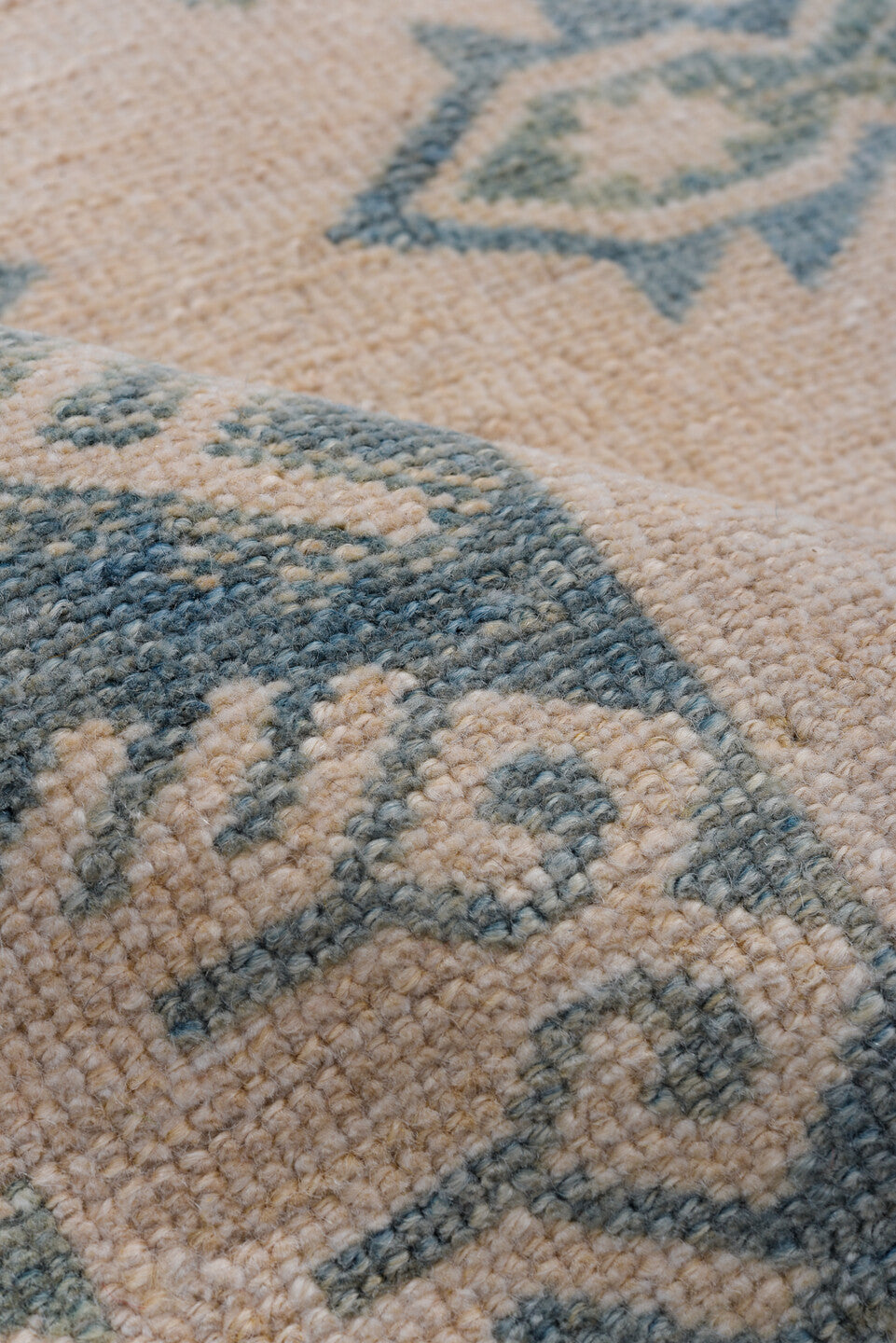 4' x 7' one-of-a-kind handmade vintage Oushak rug. Color palette: black, blue, charcoal, dim gray, gray, light gray