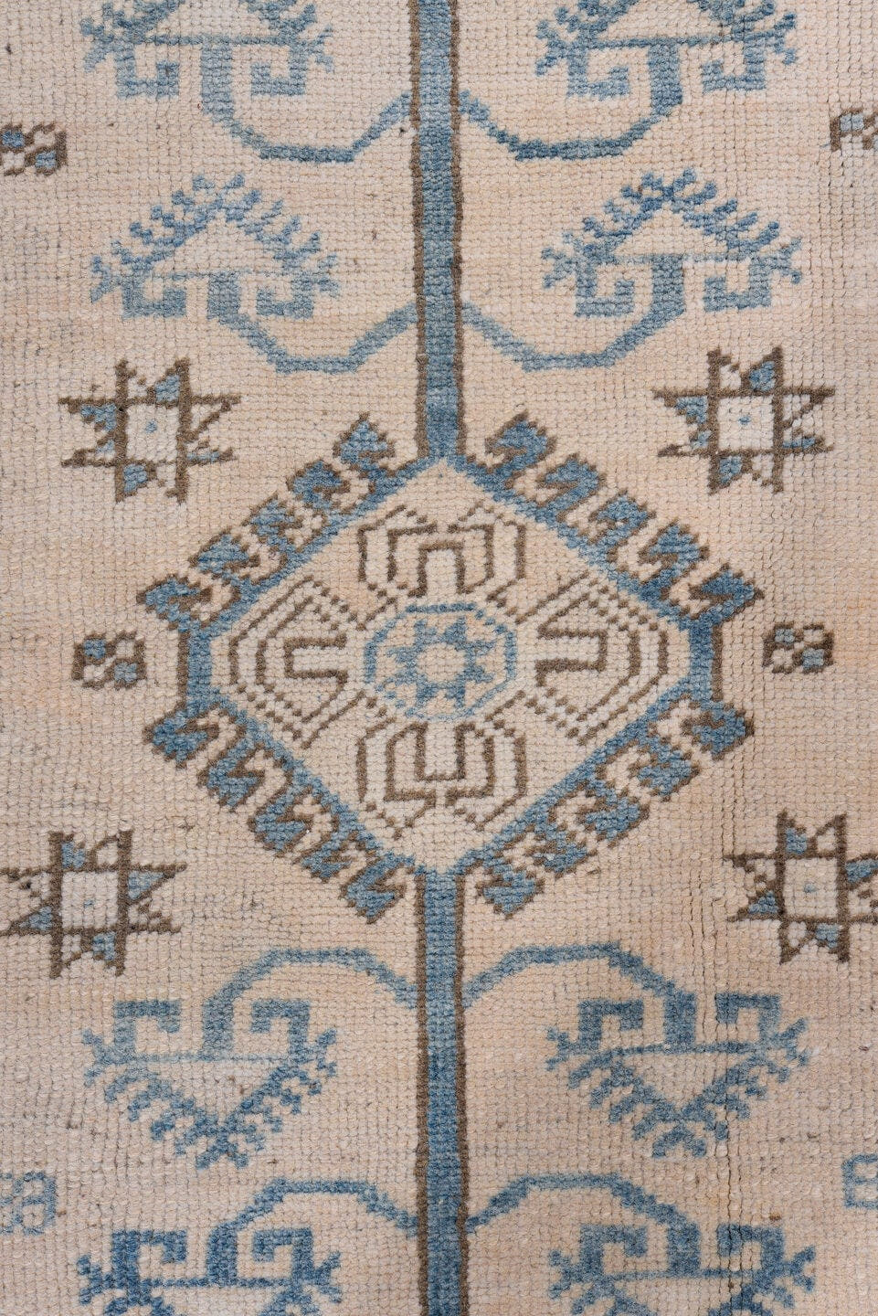 2' x 3' one-of-a-kind handmade vintage Oushak small size rug. Color palette: ivory, sky_blue, taupe, brown, beige