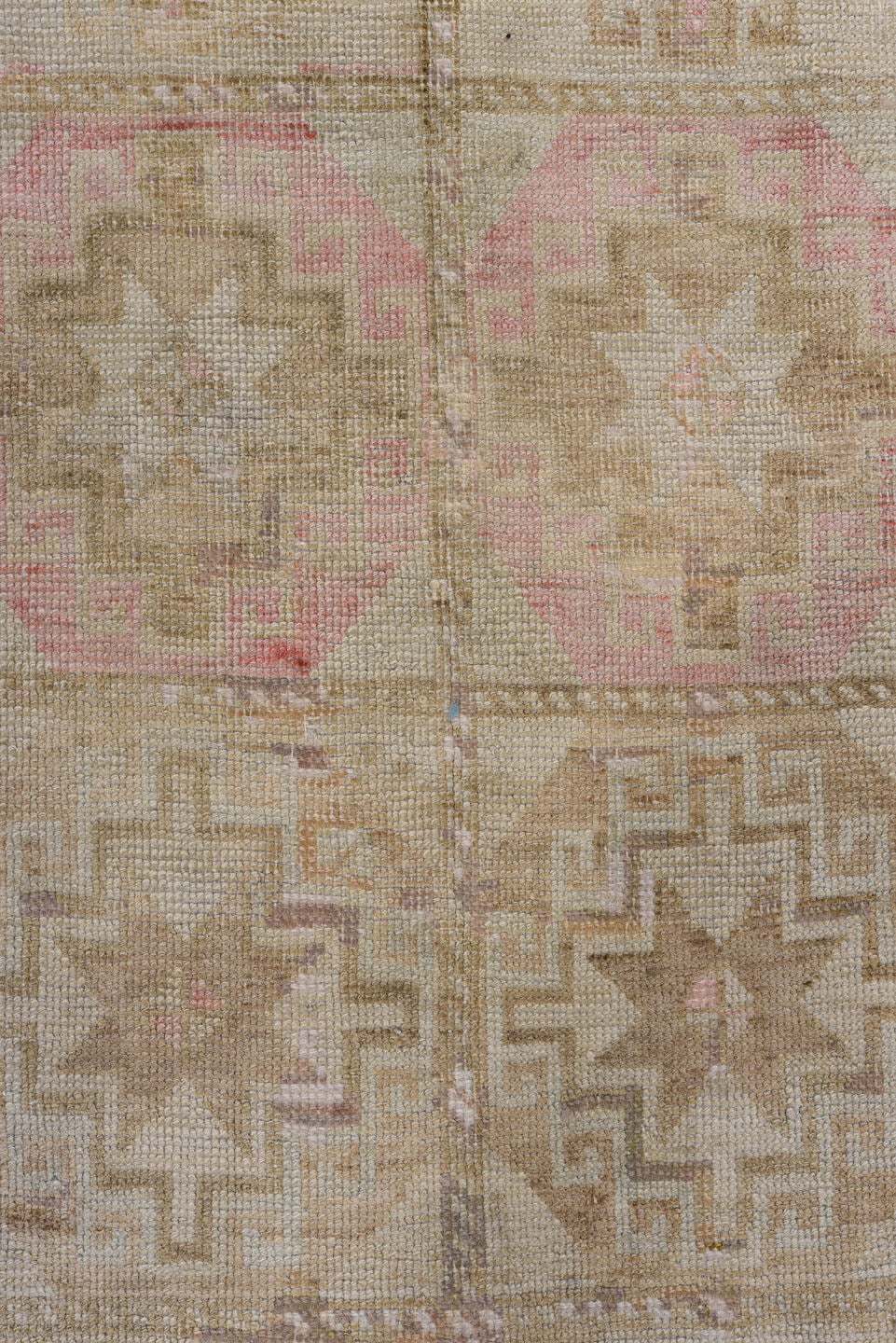 2' x 9' one-of-a-kind handmade antique Oushak runner rug. Color palette: taupe, beige, coral, ivory, camel, rose, brown