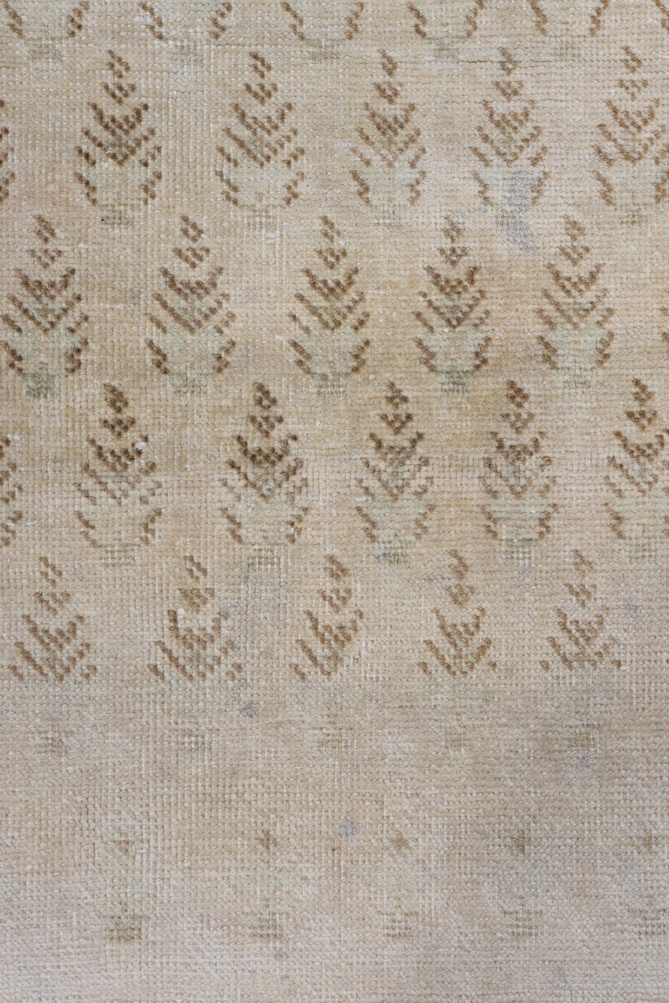 3' x 12' one-of-a-kind handmade antique Sparta runner rug. Color palette: ivory, beige, taupe, camel, pale blue, sand, gray