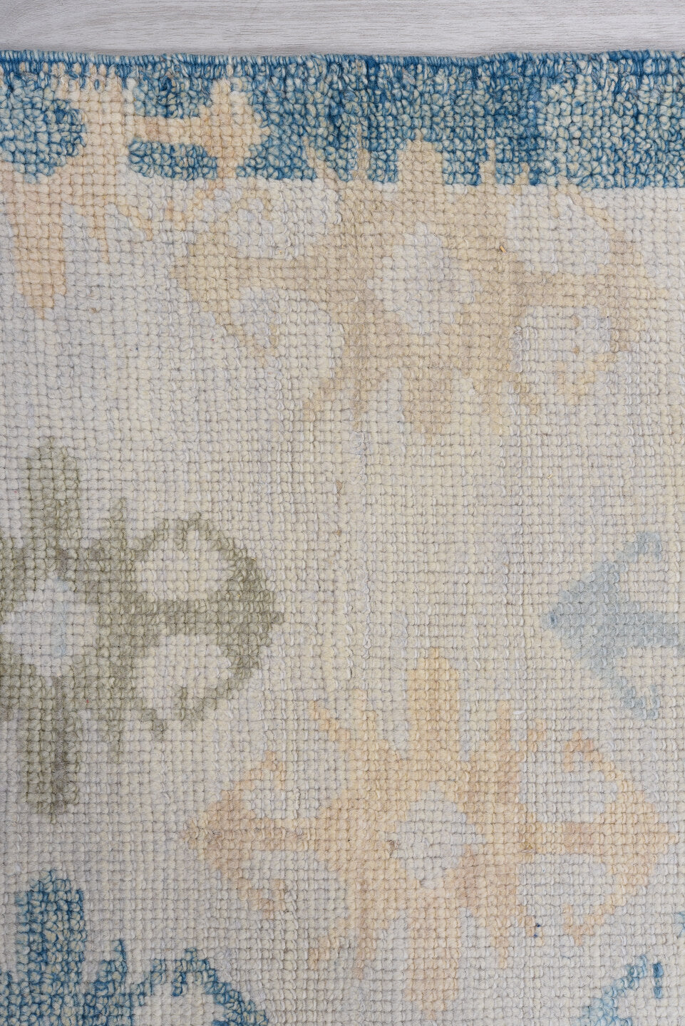 2' x 5' one-of-a-kind handmade vintage Oushak small size rug. Color palette: ivory, sky blue, slate blue, apricot