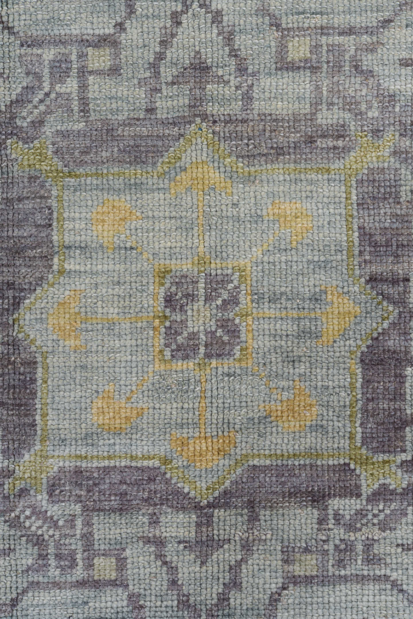 8' x 12' one-of-a-kind handmade vintage Oushak large size rug. Color palette: gray, pale blue, ivory, gold, taupe, rust