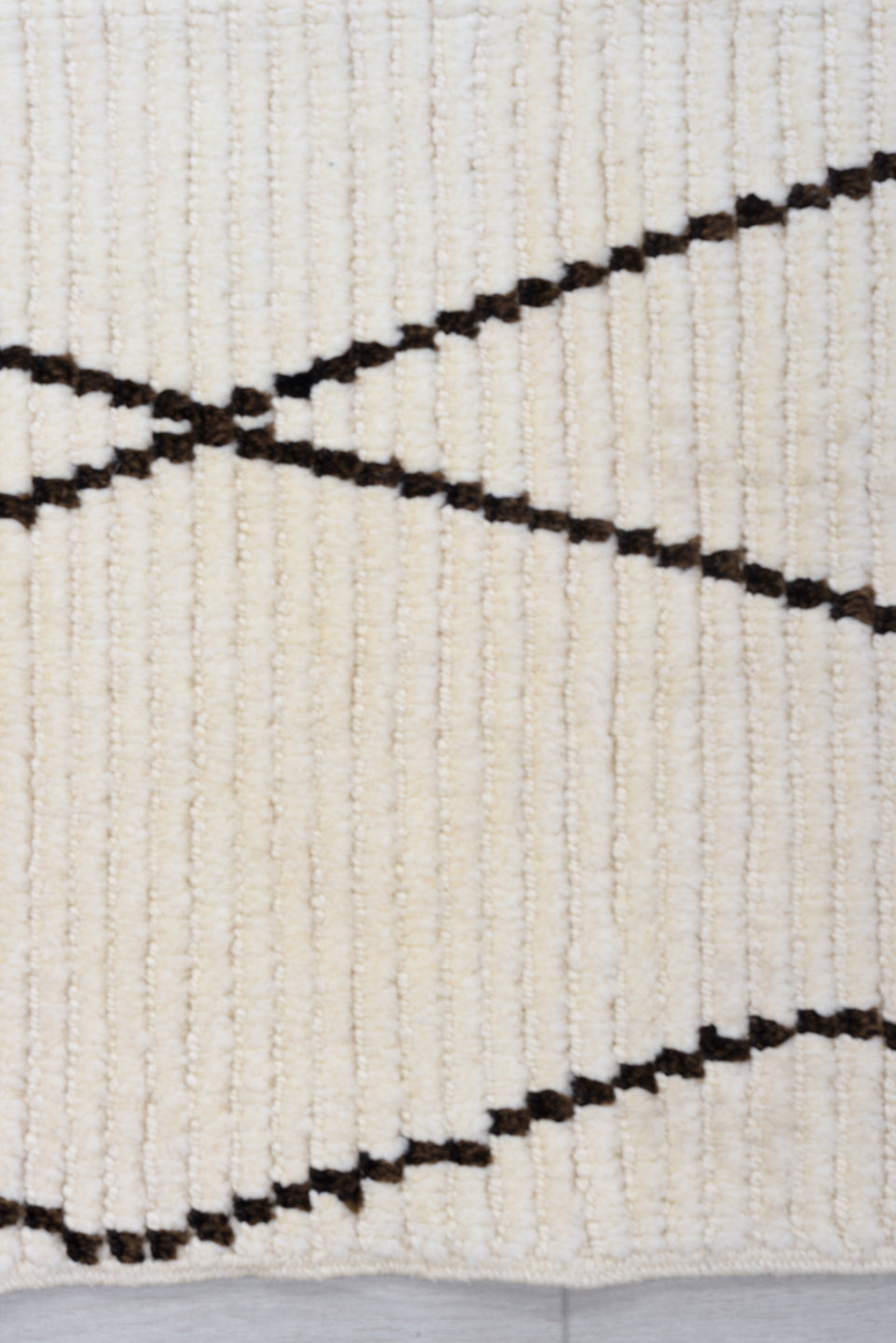 9' x 13' one-of-a-kind handmade vintage Tulu large size rug. Color palette: black, brown, gray, light gray, linen, off-white