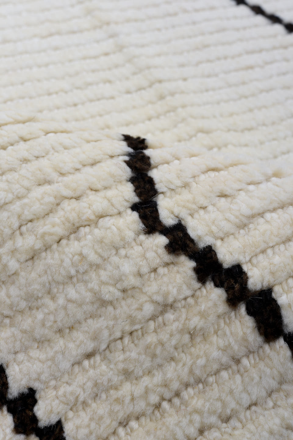 9' x 13' one-of-a-kind handmade vintage Tulu large size rug. Color palette: ivory, dark_brown, brown