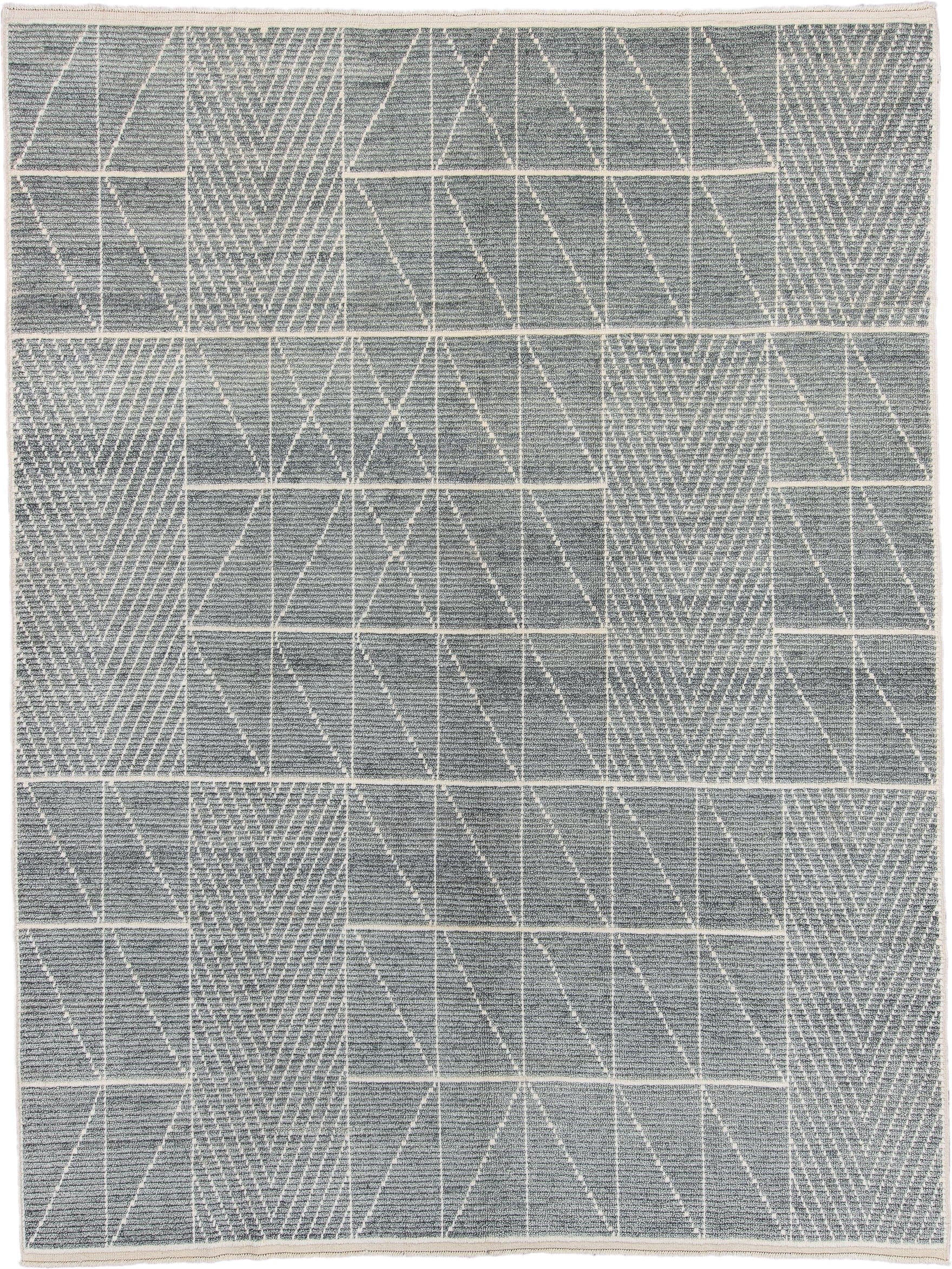 9' x 12' one-of-a-kind handmade vintage Tulu large size rug. Color palette: gray, ivory, slate, cream