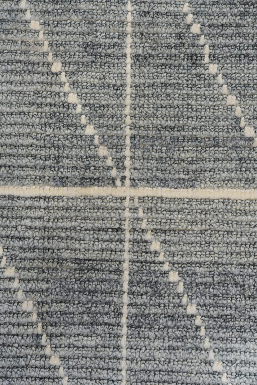 9' x 12' one-of-a-kind handmade vintage Tulu large size rug. Color palette: gray, ivory, slate, cream