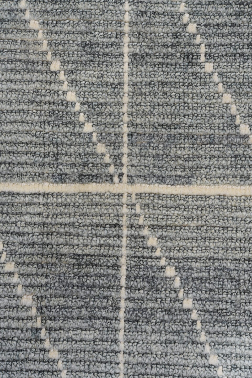 9' x 12' one-of-a-kind handmade vintage Tulu large size rug. Color palette: gray, ivory, slate, cream