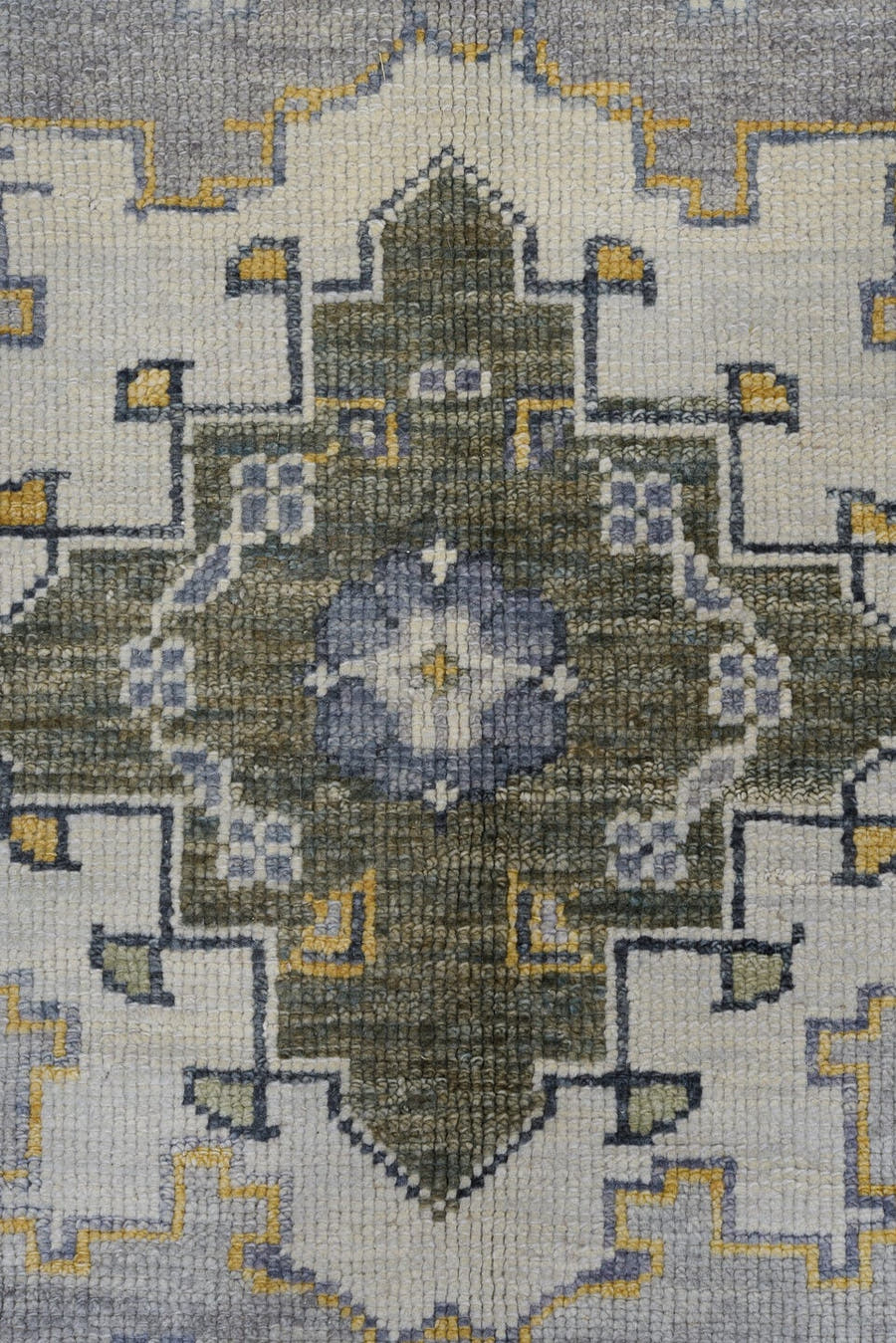 10' x 13' one-of-a-kind handmade vintage Oushak large size rug. Color palette: gold, gray, ivory, slate, olive, charcoal